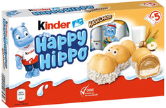 Kinder Happy Hippo Avellana - Obleas Crujientes Especiales con Leche y Crema de Avellanas - Dulces de Carnaval y Mardi Gras - 1 paquete que contiene 5 barritas individuales de 20,7g cada una
