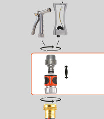 Gardena 39042-M Set de pornire cu cuplaj rapid metalic pentru furtunuri de grădină, cuplaje rapide și accesorii în câteva secunde, 4 piese, inclusiv adaptoare anti-scurgere pentru ștecher și priză