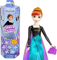 Mattel Disney The Ice Queen Anna Fashion Doll Set, Spin & Reveal con 11 sorpresas, que incluyen 5 accesorios, 5 pegatinas y una escena de juego, inspirada en la película de Disney, HXD27 Naty Shop Dolls Título predeterminado