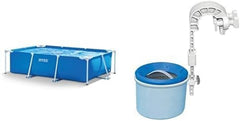 Piscină dreptunghiulară - Piscină supraterană - 300 x 200 x 75 cm, Albastră și Skimmer de suprafață - Skimmer de suprafață Deluxe montat pe perete - Skimmer suspendat, Gri