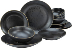 Creatable, 22707, Serie Industrial Gold BLACK, 12-Teiliges Geschirrset, Teller Set Aus Steinzeug, Spülmaschinen- Und Mikrowellengeeignet, Qualitätsproduktion Seturi vesela masa Naty Shop Gold Black Teller Set 12 Teilig