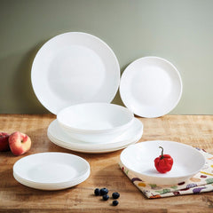 Set complet de veselă albă pentru 6 persoane, 24 de piese, 6 farfurii de cină, 6 farfurii de sumă, 6 farfurii de desert și 6 cești, multicolor, 24 de piese