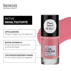Benecos 20 Free Vegan Nail Polish Bubble Gum - esmalte de uñas de origen vegetal - de secado rápido y duradero - permeable al agua - enriquecido con biotina - 5ml