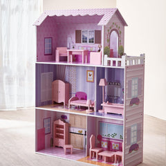 Olivia's Small World Casa de Muñecas Gigante, Casa de Muñecas Grande de Madera con Muebles y Accesorios, Casa de Muñecas de 3 Pisos para Niños, Casa de Muñecas para Muñecas de 12", 3 Años + Casas de Muñecas Naty Shop