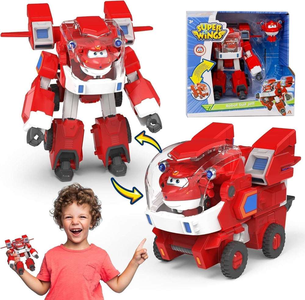 Super Wings Robot Toys - Jett Transformers Coches de juguete Camiones de juguete Avec Mini Jet Avion Jouets Pour Enfants 3 4 5 Ans, Rojo Figuras de acción Naty Shop Jett A