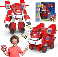 Super Wings Robot Toys - Jett Transformers Coches de juguete Camiones de juguete Avec Mini Jet Avion Jouets Pour Enfants 3 4 5 Ans, Rojo Figuras de acción Naty Shop Jett A