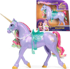 Unicornul Wildstar de la Unicorn Academy - 28 cm înălțime, unicorn original de Sophia din serialul Netflix, cu coamă și coadă reale, frâu și șa detașabile și perie, pentru copii cu vârsta de 4 ani și peste