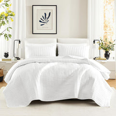 Comfort Spaces Kienna Quilt Set, cusături duble de lux, pătură de vară, ușoară, moale, lenjerie de pat pe tot parcursul anului, față de pernă asortată, albă, pătură pentru paturi King Size (264.2 X 228.6 Cm), Plapumi si pilote Naty Shop Grădină albă/opulentă Quilt King/Cal King(104"X90")