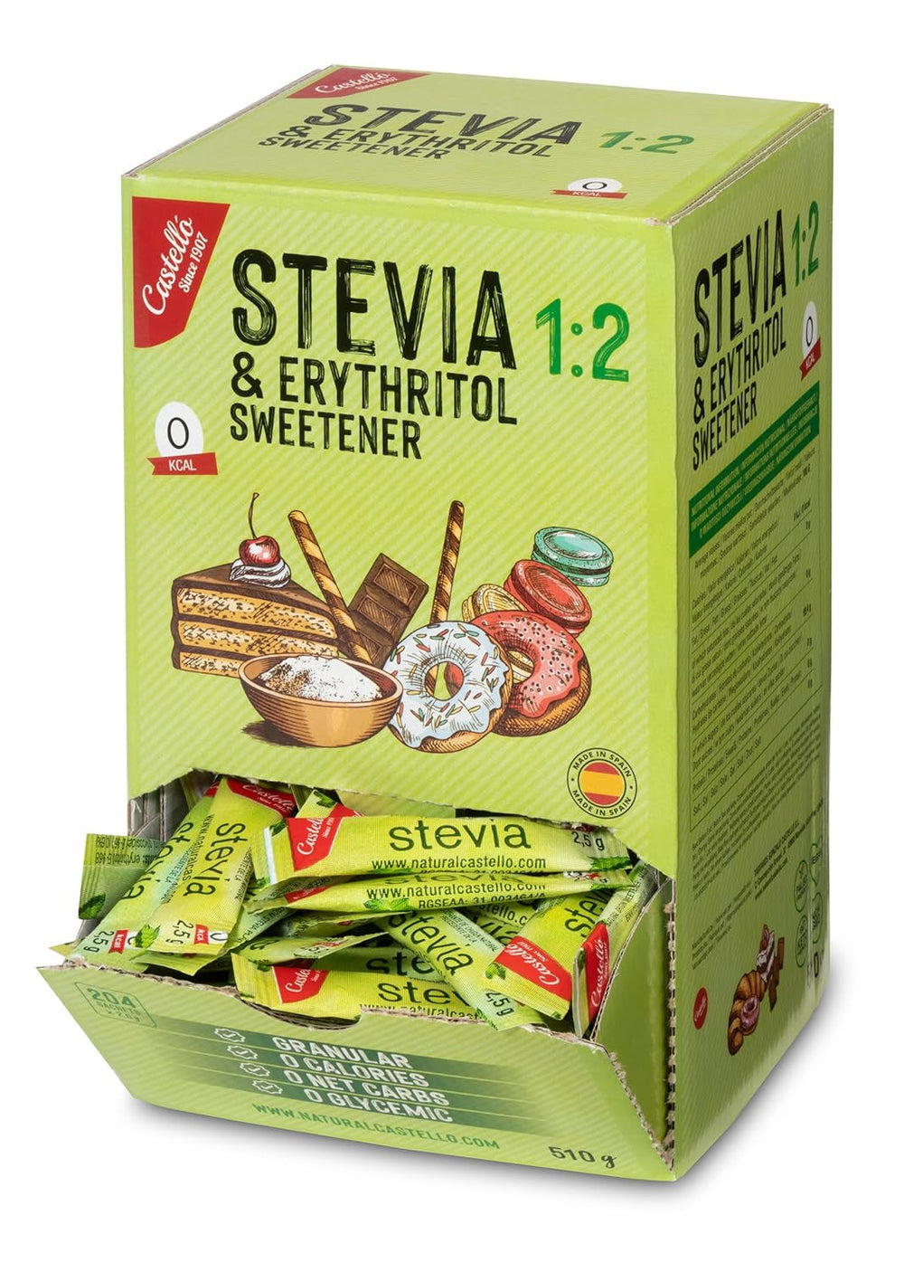 Stevia + Eritritol 1:2 Süßstoff | 204 Bolsa Mito 2.5 G | 100% Natürlicher Zuckerersatz - 0 Kalorien - 0 Glykämischer Index - Keto Und Paleo - 0 Kohlenhidrato - Kein GVO - Castello since 1907-510 G Edulcorantes Naty Shop Título predeterminado