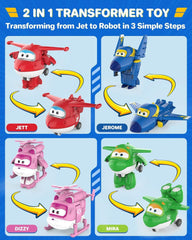 Super Wings Transform-A-Bots World Airport Crew - Serie 1 - Paquete de coleccionista de tripulación - 15 figuras de juguete - Figuras de acción de 2" Naty Shop