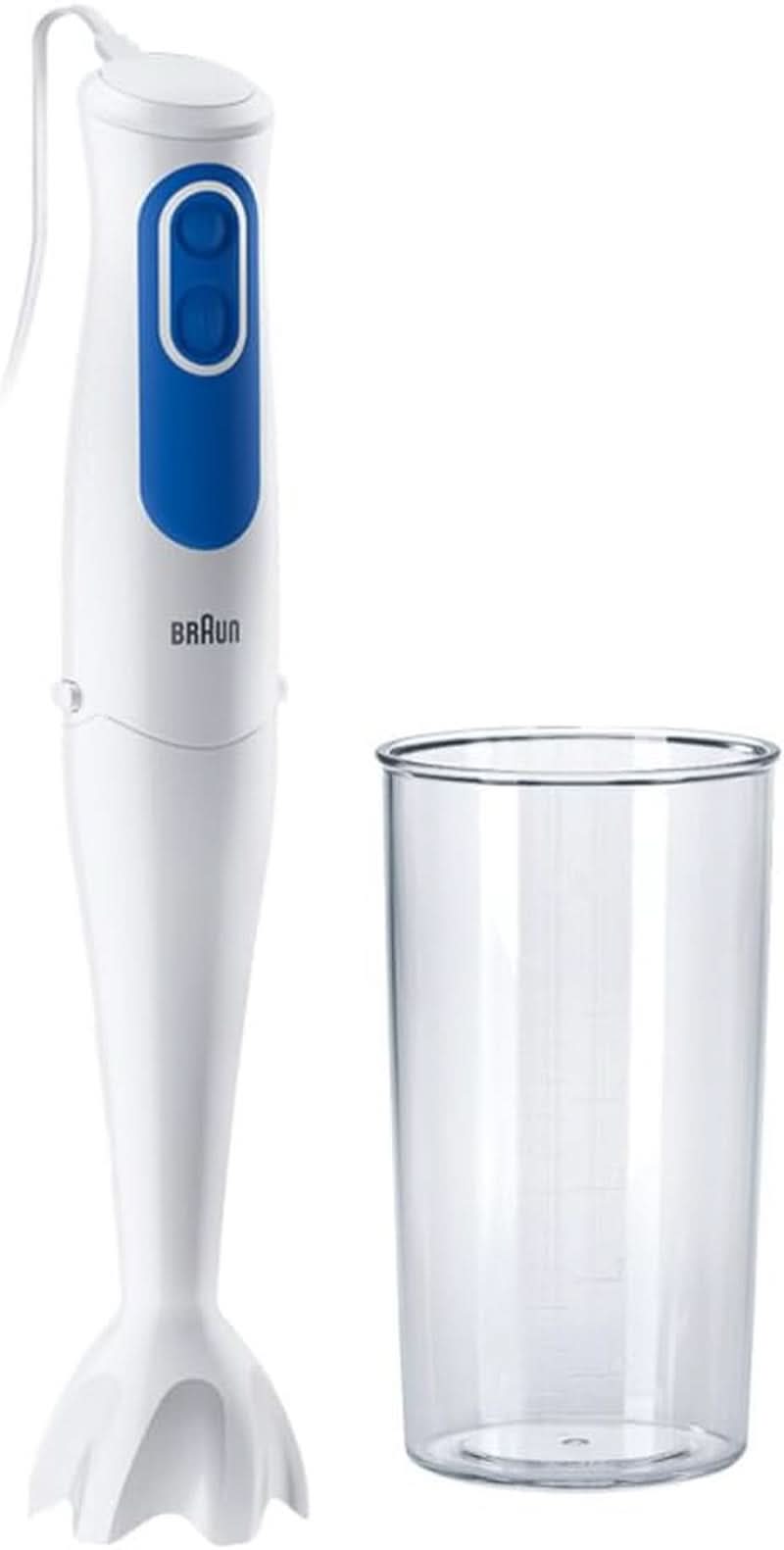 Braun Multiquick 3 MQ 3000 Smoothie+ Stabmixer - Pürierstab Mit 2 Geschwindigkeiten, Powerbell plus Und Splashcontrol-Technologie, 700 Watt, Inkl. 600 Ml Mix- & Messbecher, Blau/Weiß Cocina Naty Shop Mq 3000 - Mixfuß Aus Kunststoff
