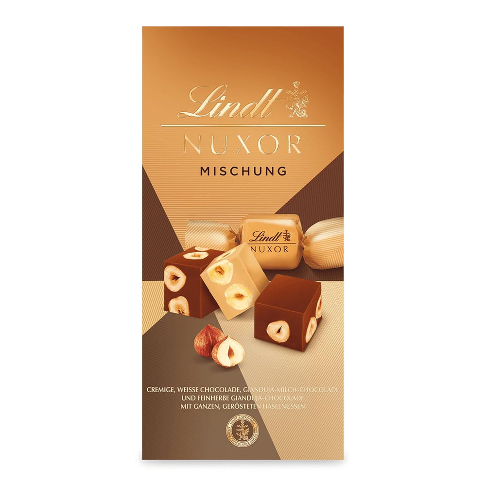 Chocolate Lindt | Mezcla para bolso NUXOR | 103g | Cubitos de Chocolate Cremoso Gianduja en Tres Surtidos con Avellanas Enteras Tostadas | regalo de chocolate