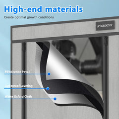 Aygrochy Tienda de Cultivo 60x60x160cm Tienda de Cultivo Interior con Bandeja Inferior Extraíble de PEVA Blanca Reflectante para Espacio de Cultivo de Plantas