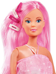 Simba 105733504 - Steffi Love Hair Glam, Puppe im Glitzerkleid mit extra Langen Haaren, Haarclips und Bürste, 29cm, Für Kinder ab 3 Jahren
