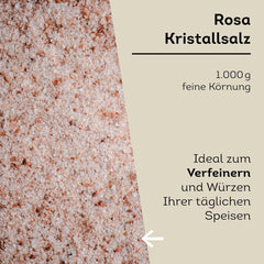 Küper Selection 1000g Kristallsalz rosa fein - rosa Speisesalz zum Würzen und Verfeinern - 100% natürliches Salz