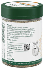 Fuchs Gewürze - Kümmel ganz - kräftiges Gewürz für Kohl- und Fleischgerichte oder zu Bratkartoffeln - ingrediente natural - 60 g en wiederverwendbarer, recyclebarer Dosis
