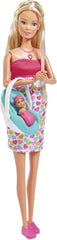 Simba 105733480 - Mochila Bebé Steffi Love, Muñeca Embarazada con Bebé y Grandes Sonidos, Accesorios Bebé y Portabebé, Rosa Naty Shop Muñecas Individuales