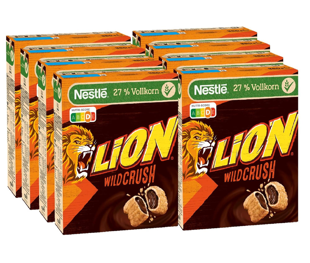 Cereales de desayuno Nestlé LION WildCrush con chocolate y caramelo, paquete de 8 (8 x 360 g)