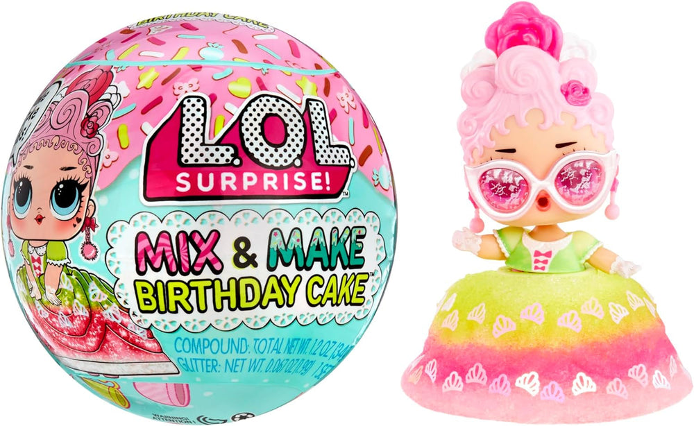 JAJAJA. ¡Sorpresa! Mix & Make Birthday Cake Tots - Con muñeca coleccionable, vestido de pastel DIY, "hornear" y decorar el pastel, ingredientes y chispas de brillo - Muñeca con vestido de pastel - Ideal para niñas a partir de 3 años Naty Shop Dolls Tamaño estándar