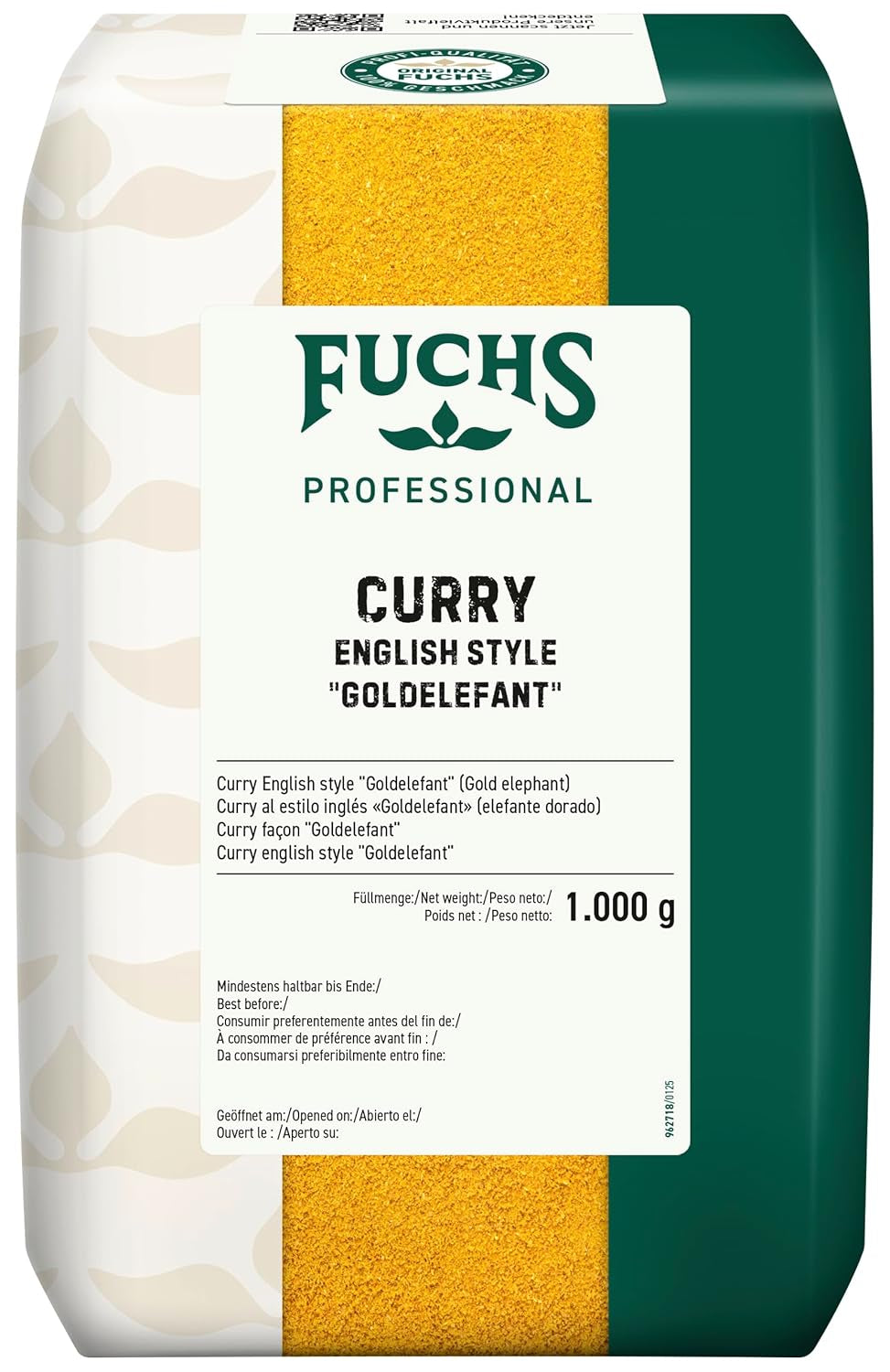 Fuchs Professional - Curry estilo inglés "Goldelephant" | Zum Würzen von Suppen, Saucen und Reisgerichten | Calidad profesional para grandes empresas gastronómicas y gastronómicas | Bolsa reciclable de 1 kg.