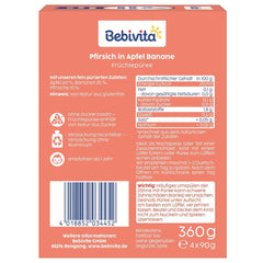 Bolsas exprimibles de melocotón, manzana y plátano - 16 (paquete de 4, 4 x 90 g cada una), sin azúcar añadido, sin gluten, ideales para snacks para llevar y para autoconsumo