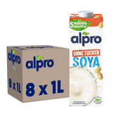 Alpro Sojadrink – Vegan und milchfrei – Von Natur aus laktosefrei und fettarm – Rich an pflanzlichen Proteinen, inhalt Calcium and Vitamine – 8 x 1 L – Haltbar