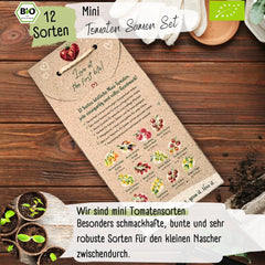 Juego de mini semillas de tomate orgánico: 12 variedades de tomates cultivados libremente | Cóctel raro y familiar, semillas de tomate cherry y bistec | Semillas de hortalizas para balcón, parterre elevado, jardín y regalo | plantas de amor