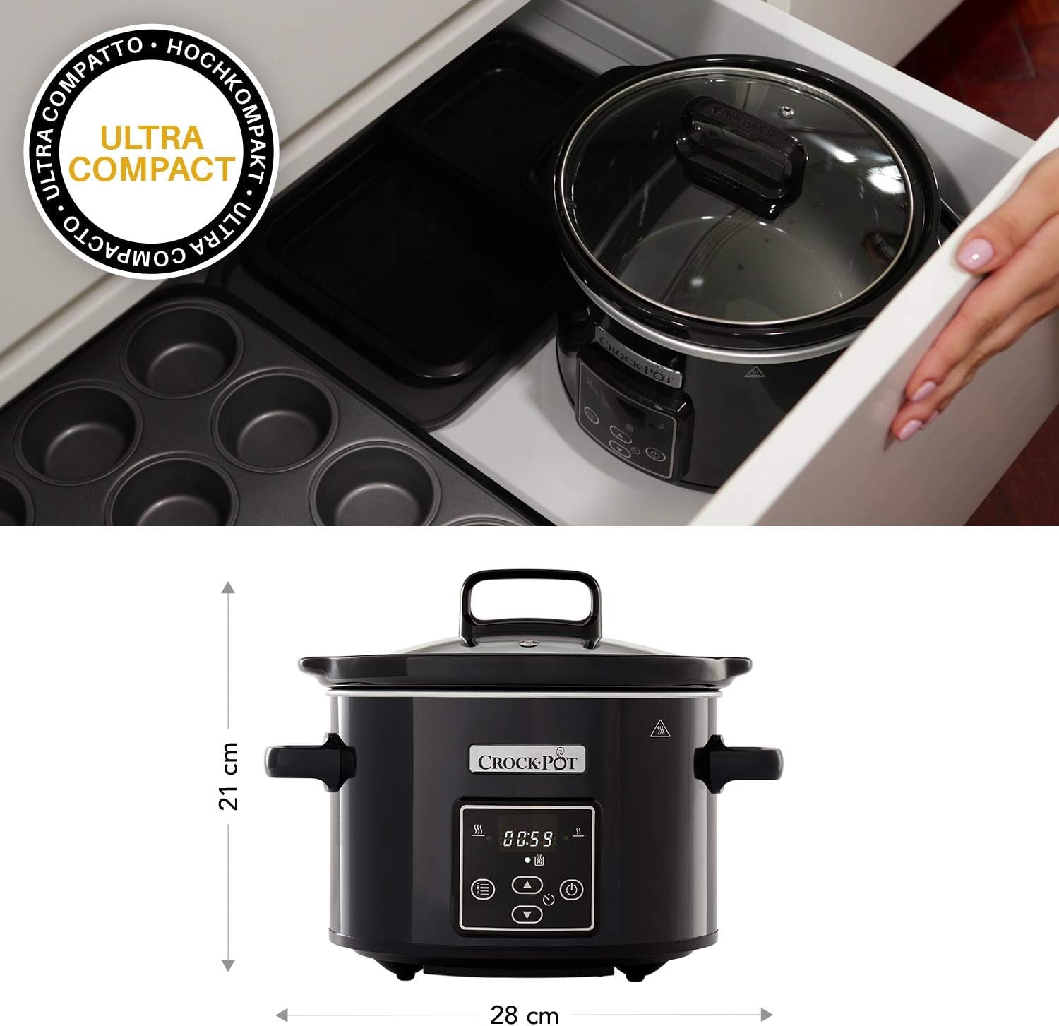 Slow cooker digital Crockpot, funcție de menținere la cald, 2,4 litri (1-2 persoane) Slow Cooker Naty Shop