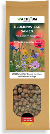 Semillas de flores en una capa protectora de arcilla para abejas y mariposas, 400g. Mezcla de flores silvestres perennes y resistentes al invierno para 20 m². Hermosas semillas de flores silvestres para un colorido pasto de abejas. Regalo para niños.