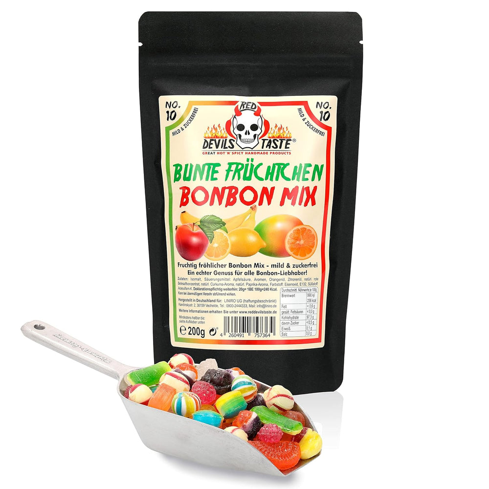 Mezcla de caramelos "Frutas de colores" - sin azúcar - 200 g - en bolsa zip - RED DEVILS TASTE