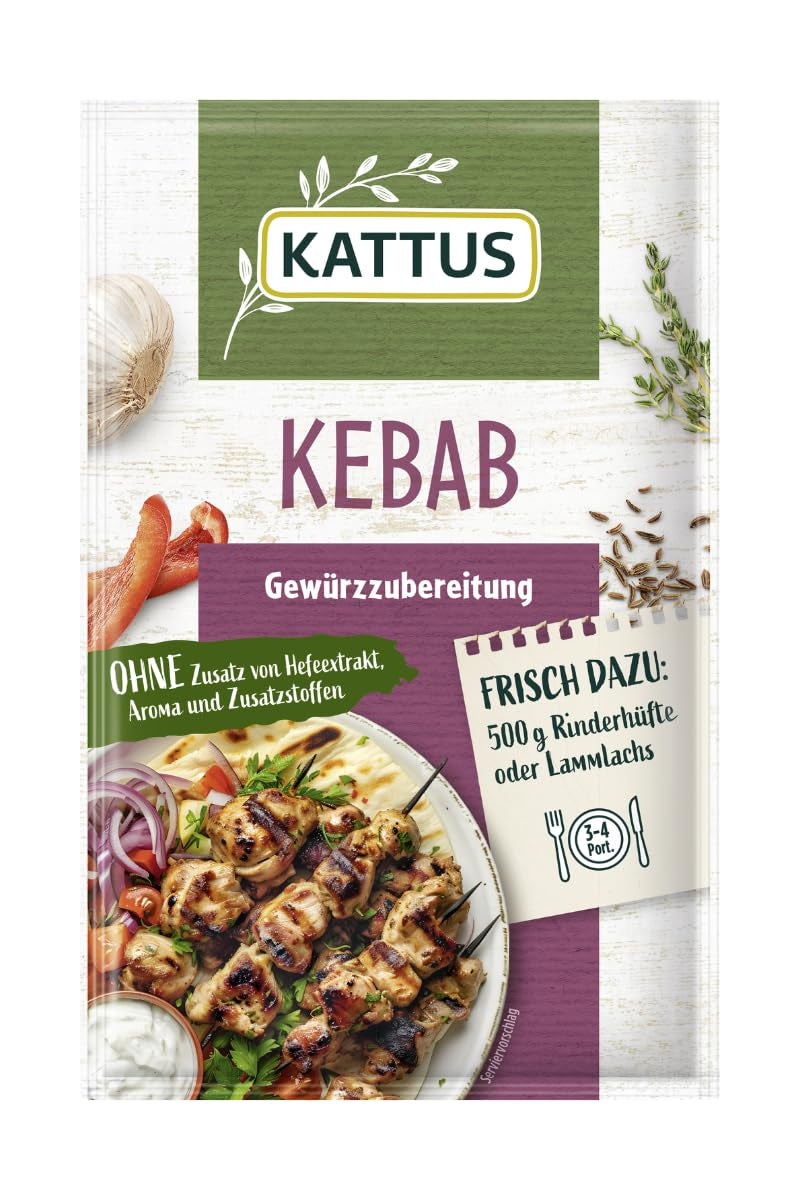 - Kebab Gewürzzubereitung | Condimento para 3-4 porciones | Ohne Zusatz de Fefeextrakt, Aroma und Zusatzstoffen | 25 gramos en bolsa