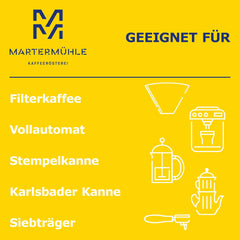 Martermühle Aßlinger Mischung Kaffeebohnen 1kg I Arabica I Aromen: Haselnuss, Leichte Würze, Schokolade I Ganze Kaffee-Bohnen schonend geröstet, säurearm