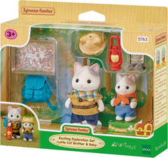 Sylvanian Families - 5763 Set Explorator Aventură cu Două Figurine, Tată și Pui de Pisică de Lăpte, Figurină Animal, Jucărie Detaliată pentru Copii cu Vârsta de 3 Ani și Peste