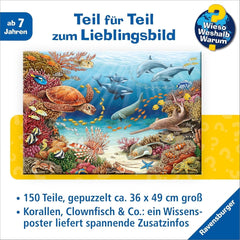 Ravensburger children's puzzle 13411 - Creaturi marine pe reciful de corali - De ce? De ce? De ce? Puzzle 150 piese XXL + poster de cunoștințe, pentru copii de la 7 ani Puzzle Naty Shop