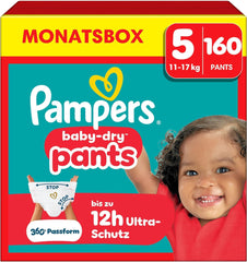 Pampers Baby-Dry Pants Tamaño 5, 160 unidades, 11 kg-17 kg, auslaufsichere 360° apto para día y noche