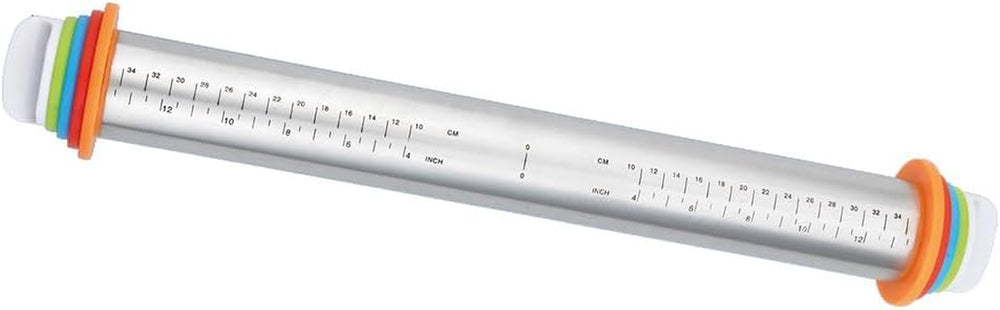 Maximex Teigrolle mit Abstandhalter EDELSTAHL - Edelstahl-Ausroller mit aufsteckbaren Abstandsscheiben, Edelstahl rostfrei, 4,5-6,5 x 43 x 4,5-6,5 cm, Plata mate