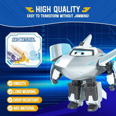 Avión de transformación Super Wings Traver sobrealimentado, aprox. Figura de juego grande para niños de 12,7 cm Figura de avión y robot de juguete para niños y niñas mayores de 3 años Figuras de acción plateadas Naty Shop
