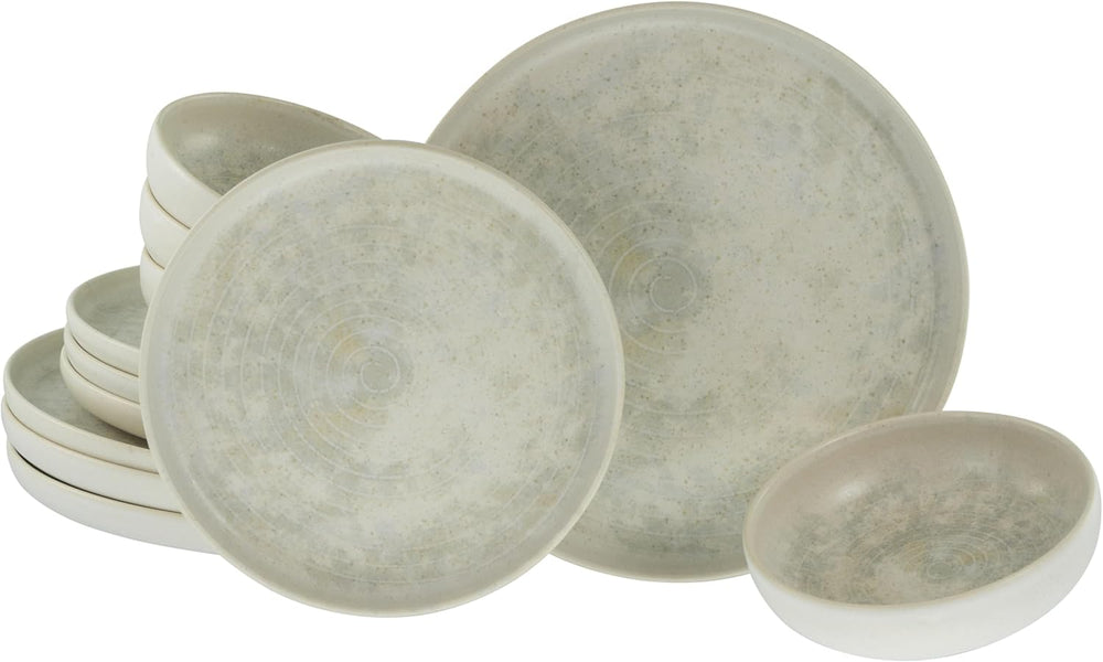 CreaTable, 23714, seria Uno Athena, set de veselă cu 12 piese pentru 4 persoane, set de farfurii din gresie, potrivit pentru mașina de spălat vase și cuptorul cu microunde, fabricat în Portugalia