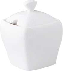 Zahărniță AMBITION cu capac, 120 ml, design ondulat, din porțelan, cu adâncitură pentru lingură, potrivită pentru mașina de spălat vase și cuptorul cu microunde