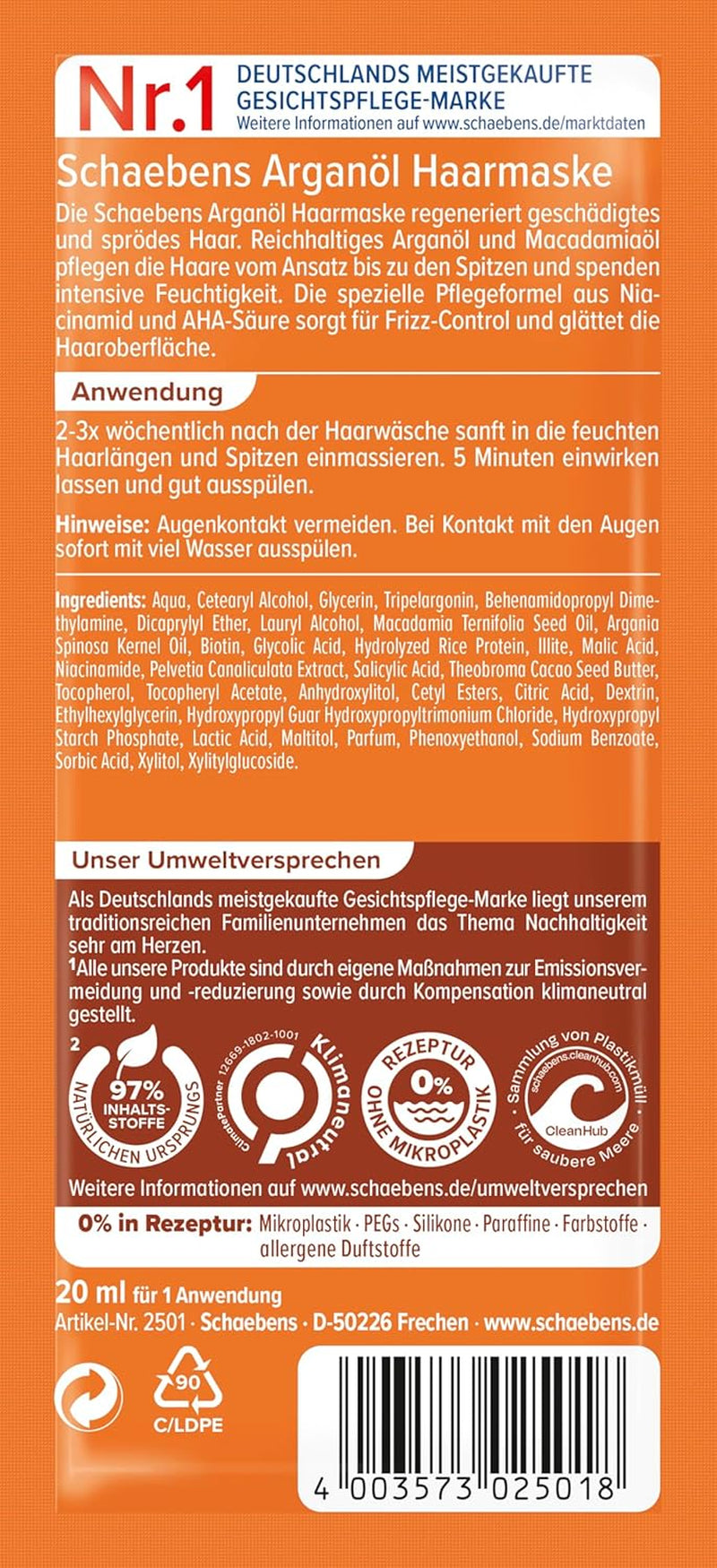 Mască de păr cu ulei de argan - frizz-control - pentru păr deteriorat și fragil VEGAN Masca de par Naty Shop