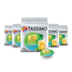 Tassimo Kapseln Tea Time Grüner Tee mit Minze, 5 x 16 Pads, 80 Teekapseln