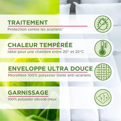 Blanrève - Edredón Serenité - Tratamiento antiácaros - Templado 300 G/M² - 140 X 200 Cm - Para cama individual - Lavable a máquina, blanco Edredones y edredones Naty Shop