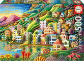 Educa - Puzzle 500 piese pentru adulți | Satul colorat de lângă lac, puzzle 500 piese pentru adulți și copii de la 11 ani, puzzle peisaj, ilustrație (19552) Puzzle Naty Shop Titlu implicit