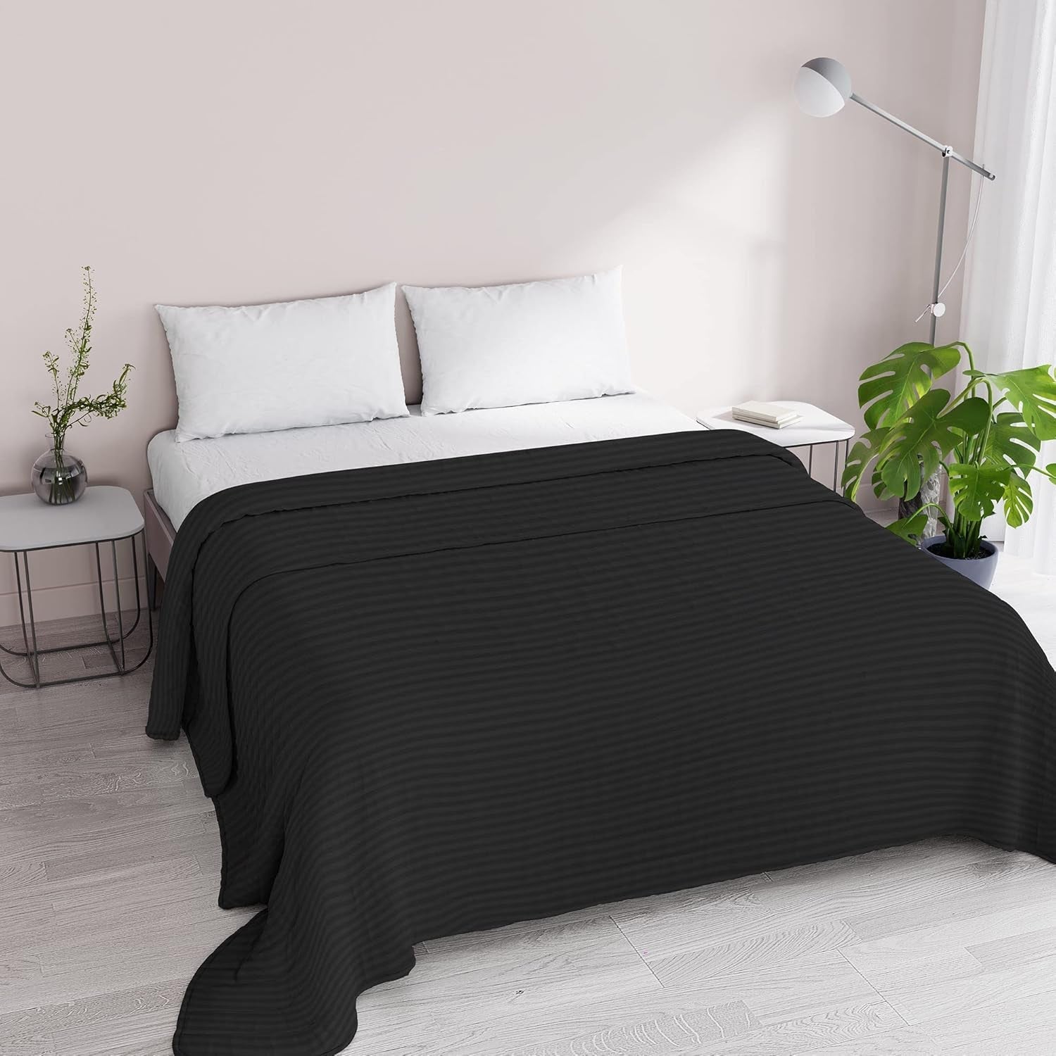 Cuvertură de vară Satin Stripes, poliester, crem, 260X250 Cm Plapumi si pilote Naty Shop Negru 260X250 Cm