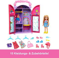 Barbie Chelsea Juego de Muñecas y Armario con Ropa y Accesorios, Juego de 17 Piezas, Plegable para Viajar, Jugar y Guardar, HXN03 Naty Shop Dolls