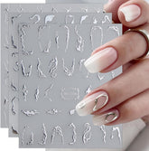 JMEOWIO Nagelsticker Marmor Linie 9 Blatt Nail Art Sticker Selbstklebend Nagelaufkleber Silber Bunt Dekoration Nageldesign Zubehör