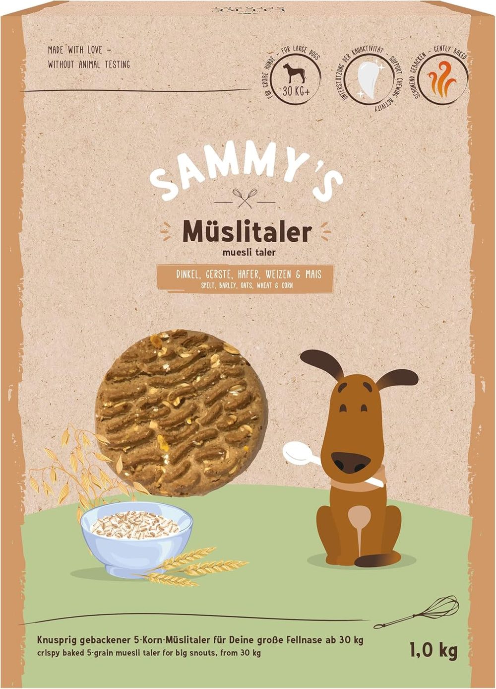Monedas de muesli de Sammy | Snacks crujientes al horno para perros | Monedas de muesli de 5 cereales para tu amigo peludo grande (más de 30 kg) | 1 kilogramo