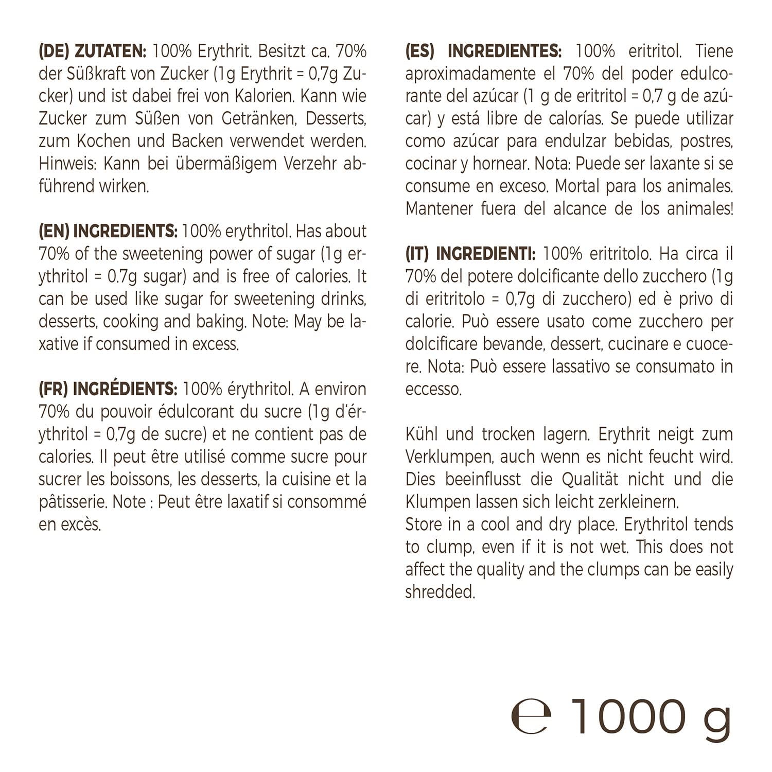 Greatvita Erythrit 1000 G | Kalorienfreies Süßungsmittel & Zucker-Alternative | Zahnfreundlich, Gut Löslich & Glutenfrei | Ideal Für Getränke, Desserts & Backen Indulcitori Naty Shop