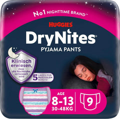 Huggies Pañales de noche Drynites, Para niñas de 8 a 13 años (30-48 kg), Muy absorbentes, 9 unidades Madre e Hijo Naty Shop