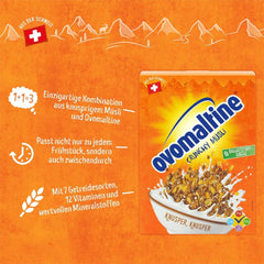 Ovomaltine Crunchy Muesli - muesli crujiente con chocolate, con una mezcla única de cereales y Ovomaltine - muesli con chocolate, valiosas vitaminas, fibras y minerales (1 x 450 g)